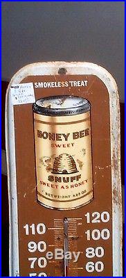 Vintage Metal Honey Bee Snuff Tin Chewing Tobacco Thermometer Sign 16inX6 WORKS