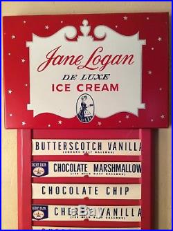Vintage Metal Jane Logan Ice Cream Menu Sign Very Good Cond