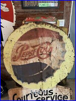 Vintage Metal Pepsi-Cola Single Dot Yellow Bottle Cap Sign SODA GAS OIL Keyhole