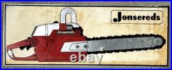 Vintage Metal Rare Jonsereds Chain Saw Outboard Gas Oil Sign Chainsaw 26 by 10
