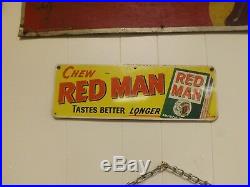 Vintage Metal Red Man Chewing Tobacco Sign Door Push Sign GAS OIL RARE