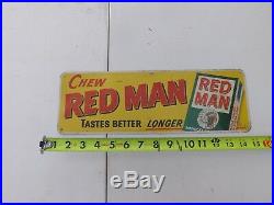 Vintage Metal Red Man Chewing Tobacco Sign Door Push Sign GAS OIL RARE