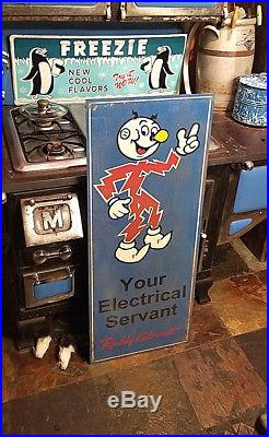 Vintage Metal Reddy Kilowatt Electric Utiliy Sign With Graphic 41inX16in