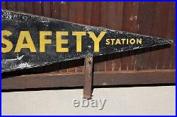 Vintage Metal Safety Station School Bus Sign Children Crossing Pennant RARE