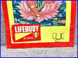 Vintage Metal Sign Lifebuoy Soap Goddess Laxmi Print Collectables