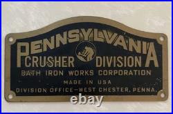 Vintage Metal Sign Pa. Crusher Division Bath Iron Works, West Chester, Pa