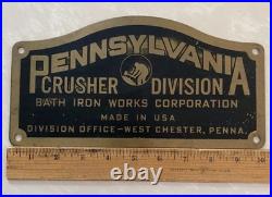 Vintage Metal Sign Pa. Crusher Division Bath Iron Works, West Chester, Pa