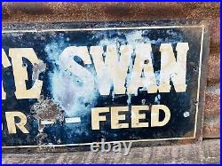 Vintage Metal Sign White Swan Flour & Feed Original Antique Farm Sign 10x24