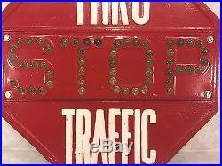 Vintage Metal Stop Sign with Cateye Glass Balls Persons Majestic Mfg Co 1920s
