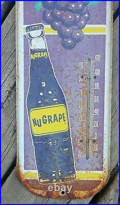 Vintage Metal Thermometer NUGRAPE SODA Advertising 6'' wide x 16'' tall