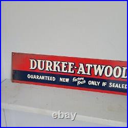 Vintage Metal Tin Tacker Sign Durkee-At-Wood Fan Belts