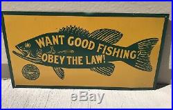 Vintage Metal Want Good Fishing Obey The Law Sign Pennsylvania Bait Tackle Rod