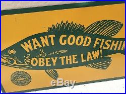 Vintage Metal Want Good Fishing Obey The Law Sign Pennsylvania Bait Tackle Rod