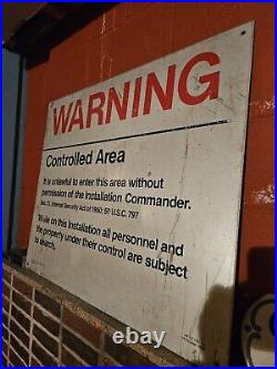 Vintage Metal Warning Controlled Area Sign 36 X 30 IN