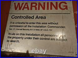 Vintage Metal Warning Controlled Area Sign 36 X 30 IN