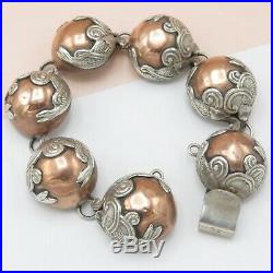Vintage Mexican Copper Mixed Metal Sterling Silver Signed Mexico Bracelet