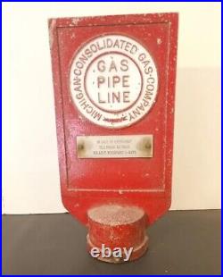 Vintage Michigan Consolidated Gas Company Gas Pipeline Cast Metal Sign Marker