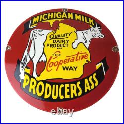 Vintage Michigan Milk Sign Dairy Cow Porcelain Diner Gas Pump Sign