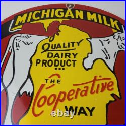 Vintage Michigan Milk Sign Dairy Cow Porcelain Diner Gas Pump Sign