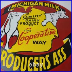 Vintage Michigan Milk Sign Dairy Cow Porcelain Diner Gas Pump Sign