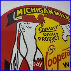 Vintage Michigan Milk Sign Dairy Cow Porcelain Diner Gas Pump Sign