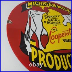 Vintage Michigan Milk Sign Dairy Cow Porcelain Diner Gas Pump Sign