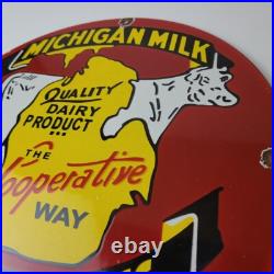 Vintage Michigan Milk Sign Dairy Cow Porcelain Diner Gas Pump Sign