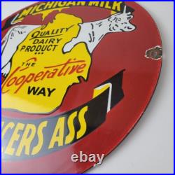 Vintage Michigan Milk Sign Dairy Cow Porcelain Diner Gas Pump Sign