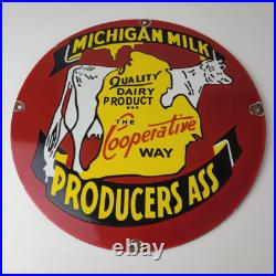 Vintage Michigan Milk Sign Dairy Cow Porcelain Diner Gas Pump Sign