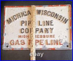Vintage Michigan Wisconsin Pipeline Company Gas Pipeline Cast Metal Sign Marker