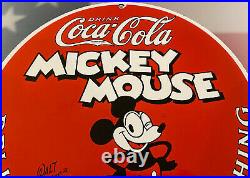 Vintage Mickey Mouse Coca Cola Porcelain Sign Metal Soda Gas Station Pepsi Dew