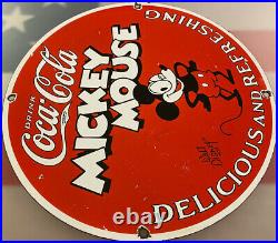 Vintage Mickey Mouse Coca Cola Porcelain Sign Metal Soda Gas Station Pepsi Dew