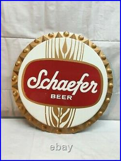 Vintage Mid Century Schaefer Beer Metal Bottle Cap Wall Sign 18in Diameter