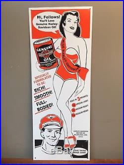 Vintage Miss Harley Davidson Motorcycle Motor Oil Sign Metal Advertising Sign