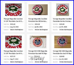 Vintage Mobil Magnolia Petroleum Co 11 3/4 Porcelain Metal Gasoline & Oil Sign