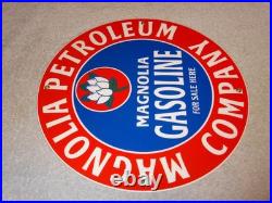 Vintage Mobil Magnolia Petroleum Co 11 3/4 Porcelain Metal Gasoline & Oil Sign