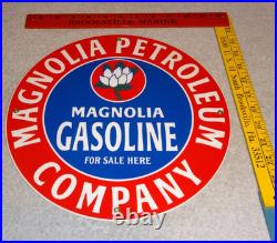 Vintage Mobil Magnolia Petroleum Co 11 3/4 Porcelain Metal Gasoline & Oil Sign