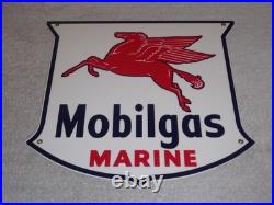 Vintage Mobil Mobilgas Marine +pegasus 11 3/4 Porcelain Metal Gasoline Oil Sign