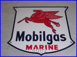 Vintage Mobil Mobilgas Marine +pegasus 11 3/4 Porcelain Metal Gasoline Oil Sign