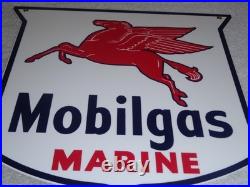 Vintage Mobil Mobilgas Marine +pegasus 11 3/4 Porcelain Metal Gasoline Oil Sign