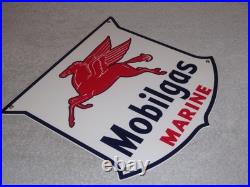 Vintage Mobil Mobilgas Marine +pegasus 11 3/4 Porcelain Metal Gasoline Oil Sign
