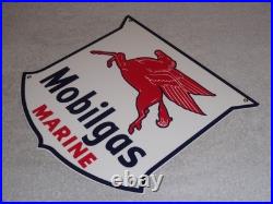 Vintage Mobil Mobilgas Marine +pegasus 11 3/4 Porcelain Metal Gasoline Oil Sign