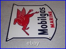 Vintage Mobil Mobilgas Marine +pegasus 11 3/4 Porcelain Metal Gasoline Oil Sign