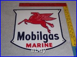 Vintage Mobil Mobilgas Marine +pegasus 11 3/4 Porcelain Metal Gasoline Oil Sign