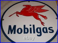 Vintage Mobil Mobilgas Pegasus Horse 11 3/4 Porcelain Metal Gasoline & Oil Sign