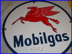 Vintage Mobil Mobilgas Pegasus Horse 11 3/4 Porcelain Metal Gasoline & Oil Sign