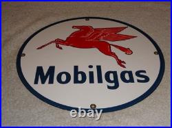 Vintage Mobil Mobilgas Pegasus Horse 11 3/4 Porcelain Metal Gasoline & Oil Sign