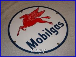 Vintage Mobil Mobilgas Pegasus Horse 11 3/4 Porcelain Metal Gasoline & Oil Sign