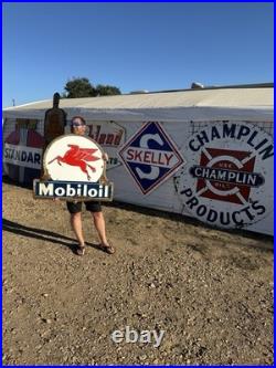 Vintage Mobil Pegasus Gasoline Porcelain Keyhole Metal Sign Gas Oil 36x34 2 side