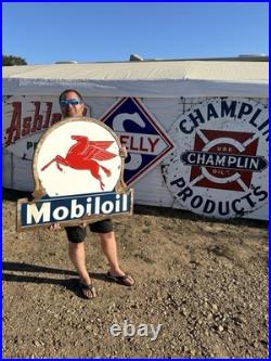 Vintage Mobil Pegasus Gasoline Porcelain Keyhole Metal Sign Gas Oil 36x34 2 side